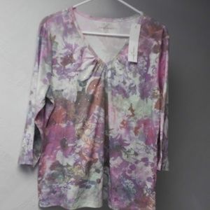 EMMA JAMES NEW JEWELED V-NECK TOP XL